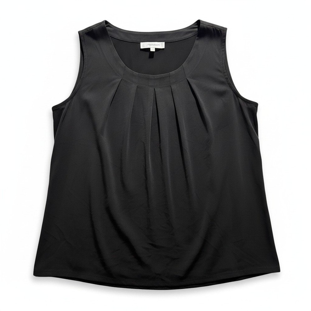 Jones Studio 2X Black Womens Sleeveless Pleated Tank Top Casual Minimalist Work